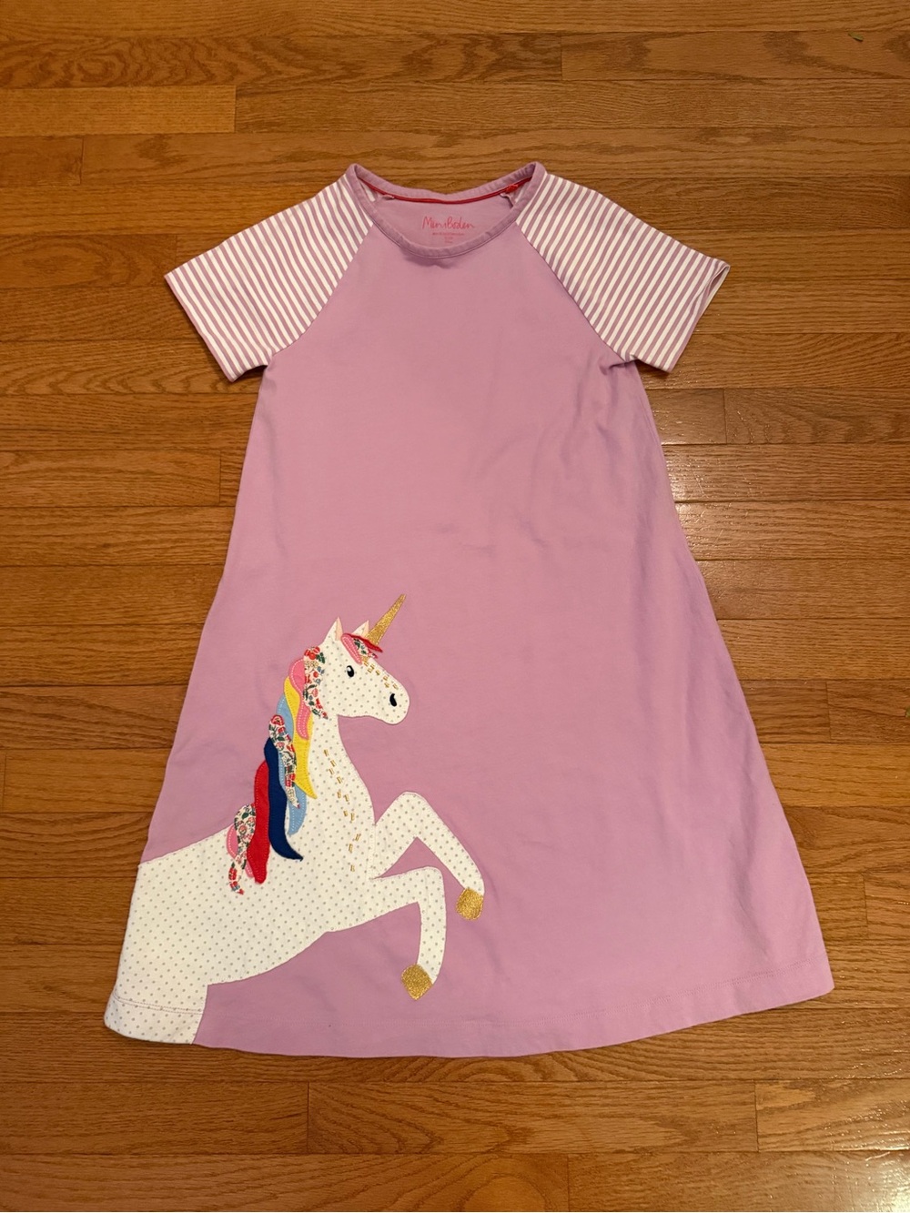 Mini Boden Lilac Short Sleeve Unicorn Applique Dress
